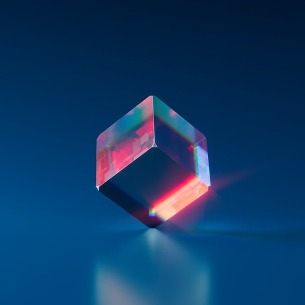 Artwork of a glass cube.